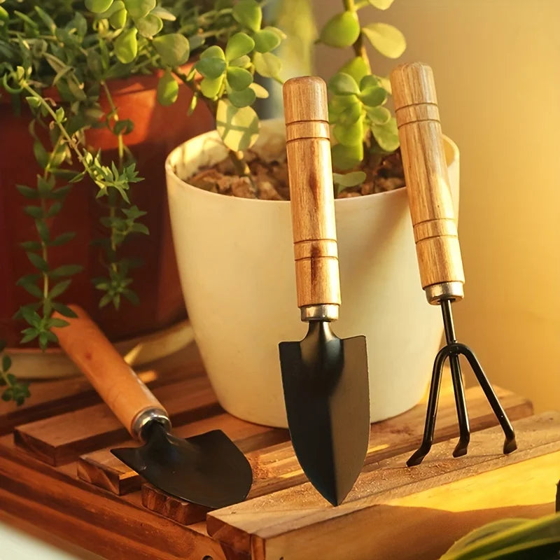 3-Piece Mini Garden Tool Set with Rake, Trowel and Shovel