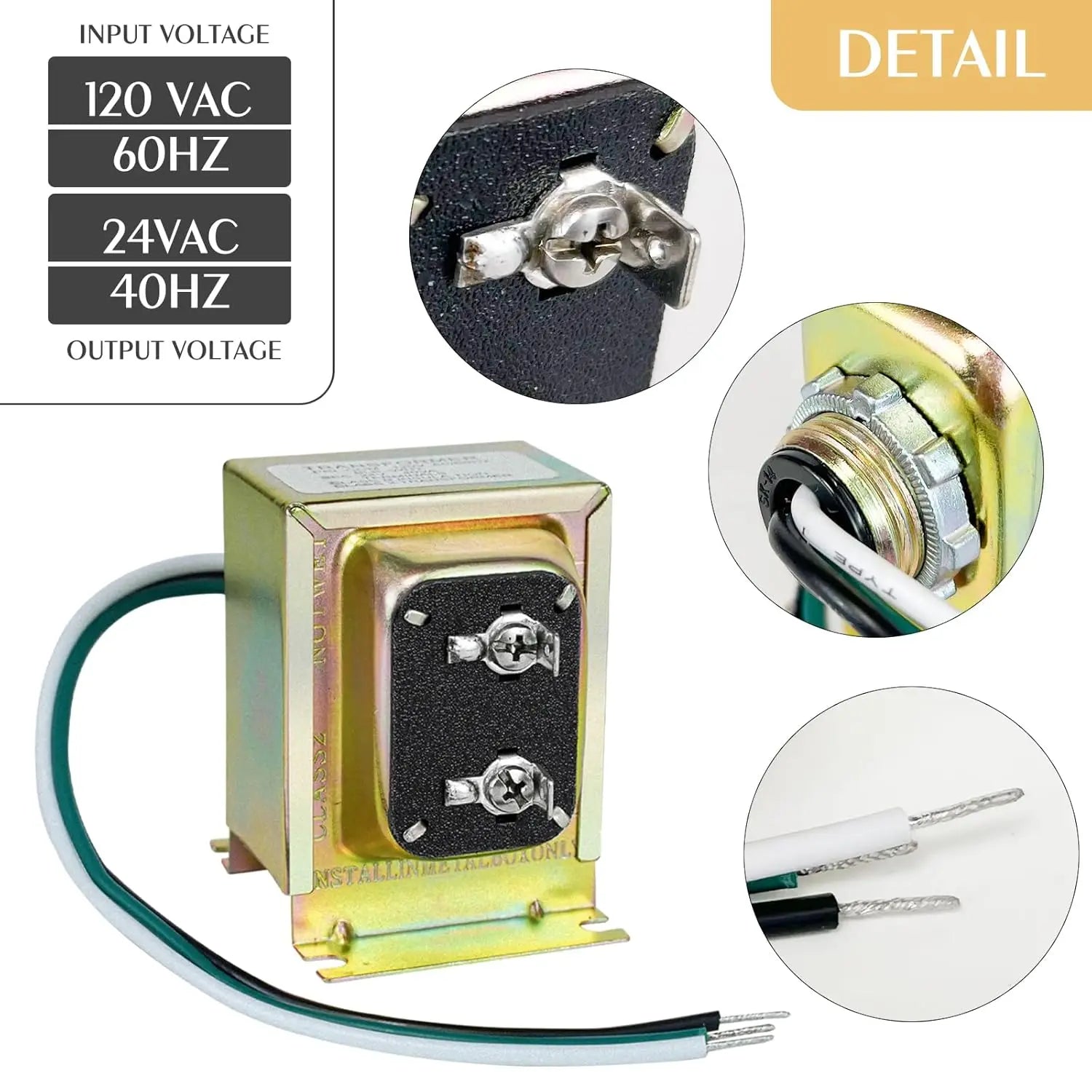 24V AC 40VA Transformer for Doorbells & Thermostats – Stable Power Supply