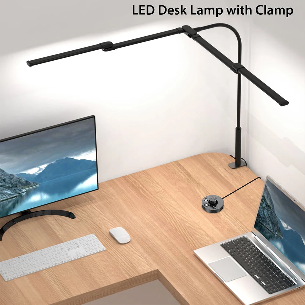Nastaviteľná LED stolová lampa so svorkou a automatickým stmievaním svetla