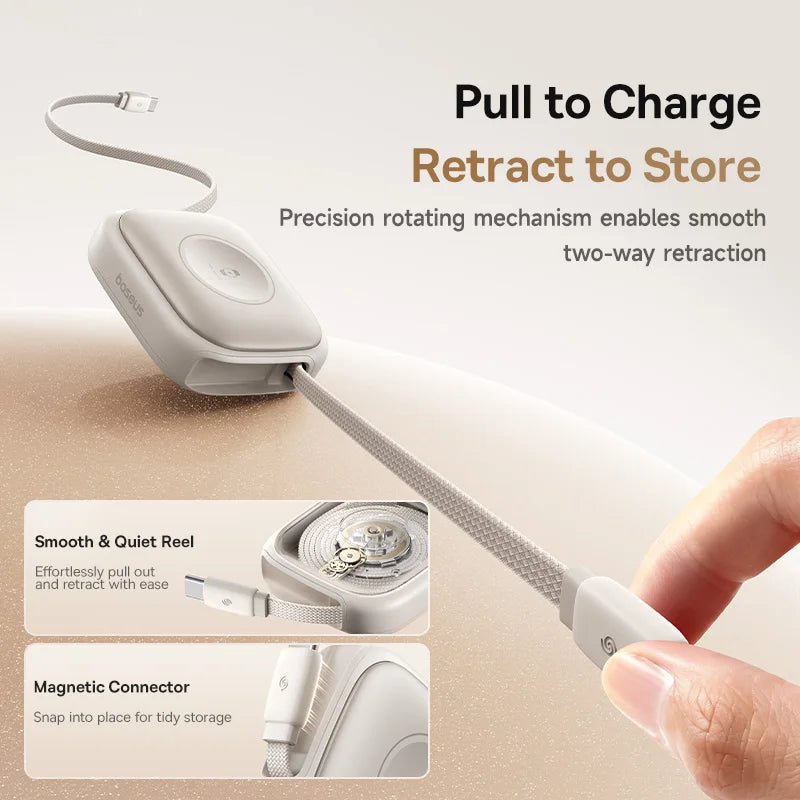 100W Retractable USB-C Fast Charging Cable with Magnetic Design
