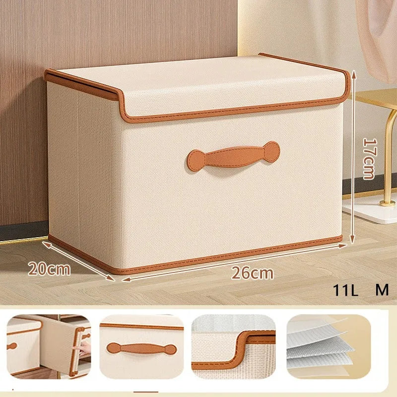 Beige Fabric Storage Box with Lid, 11/26/42L Labels