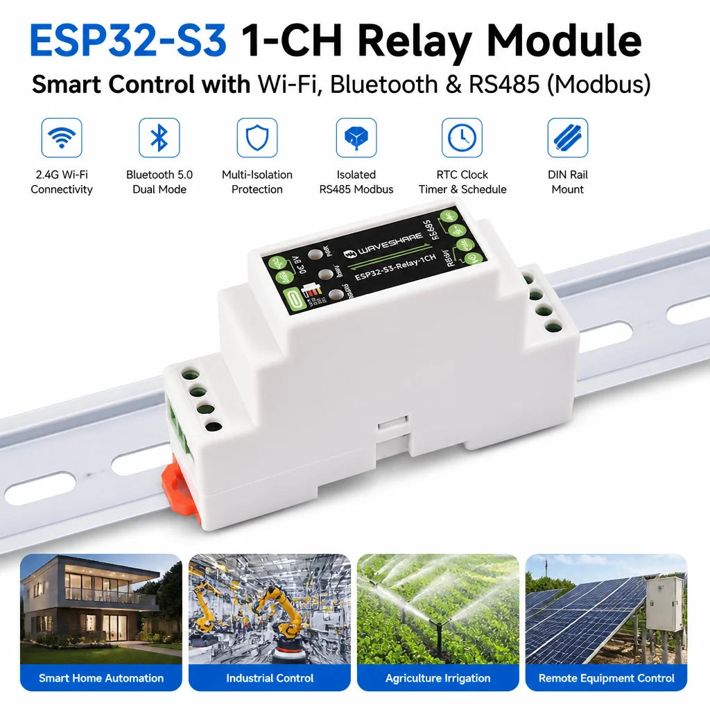 ESP32-S3 Single-Relay DIN-Rail Module