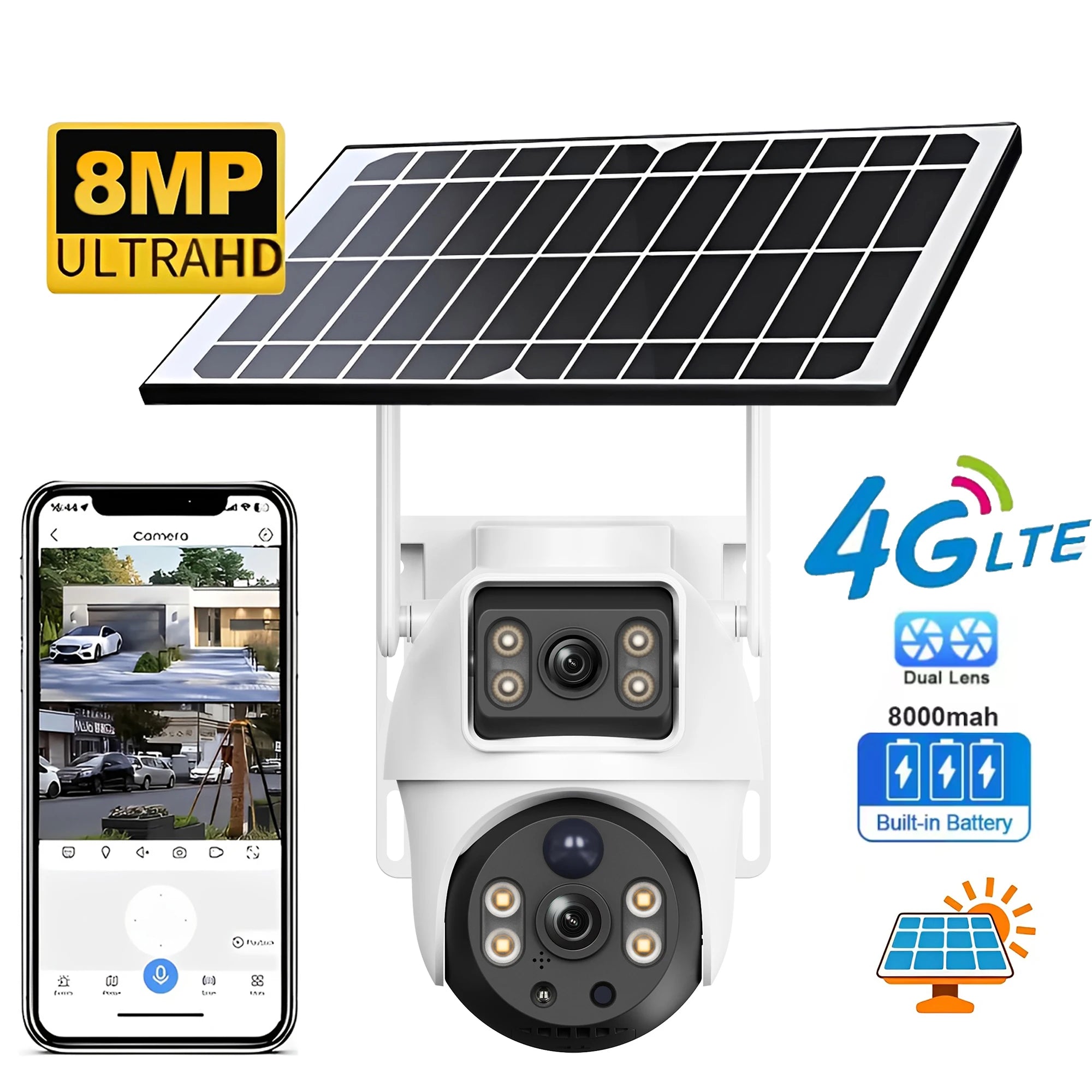 Dual Lens 8MP 4G Outdoor Security Camera with Night Vision