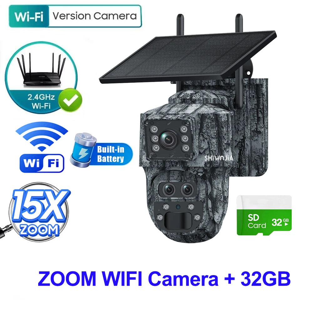 12MP 15X Zoom 4G Solar Security Camera Dual Screen Outdoor PTZ