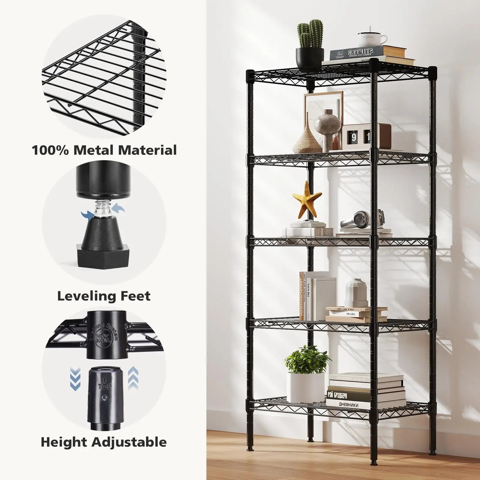 Adjustable Metal Wire Storage Shelves Heavy Duty 3-5 Tier Rack