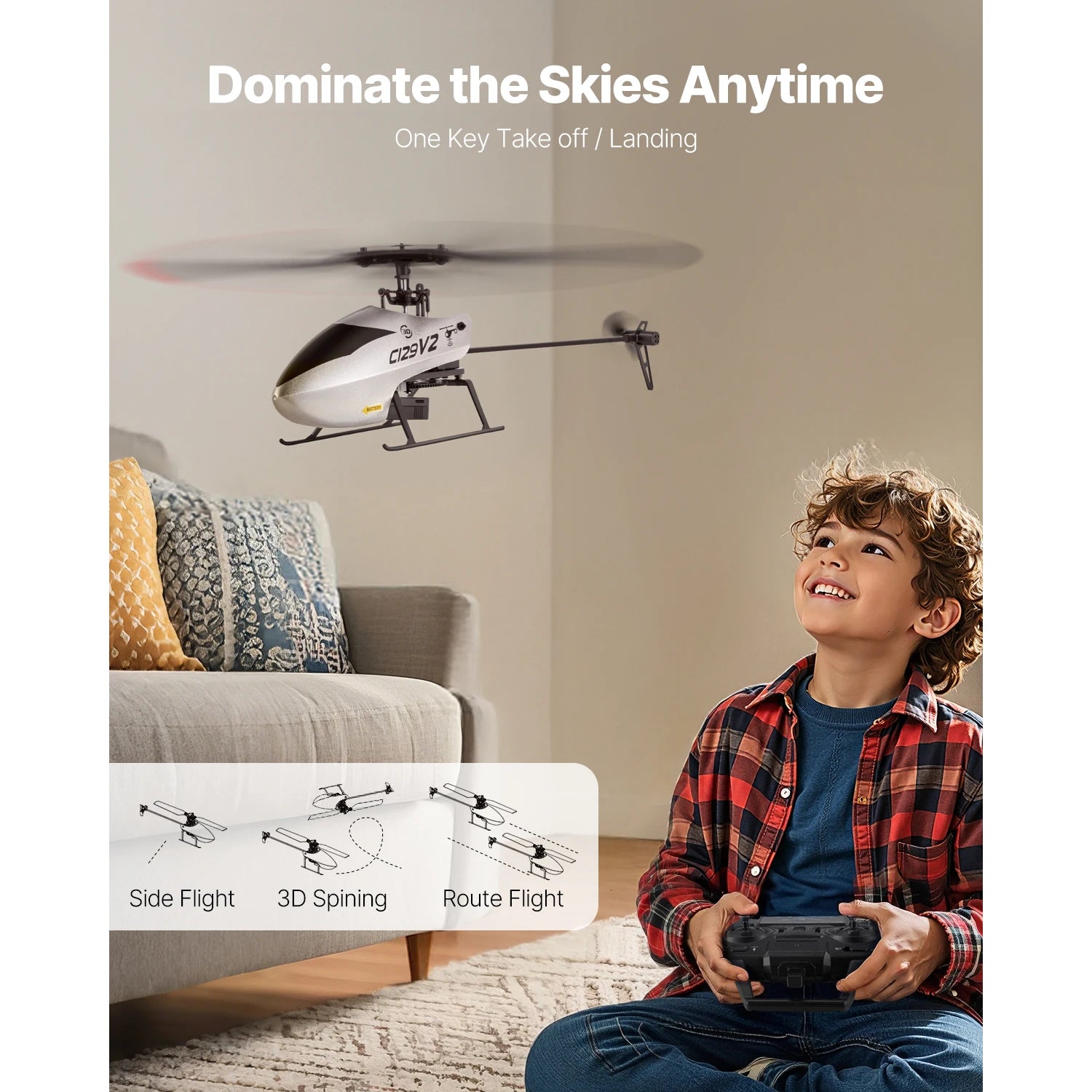 2.4GHz RC Helicopter 4-Channel with Gyro & One-Key Takeoff