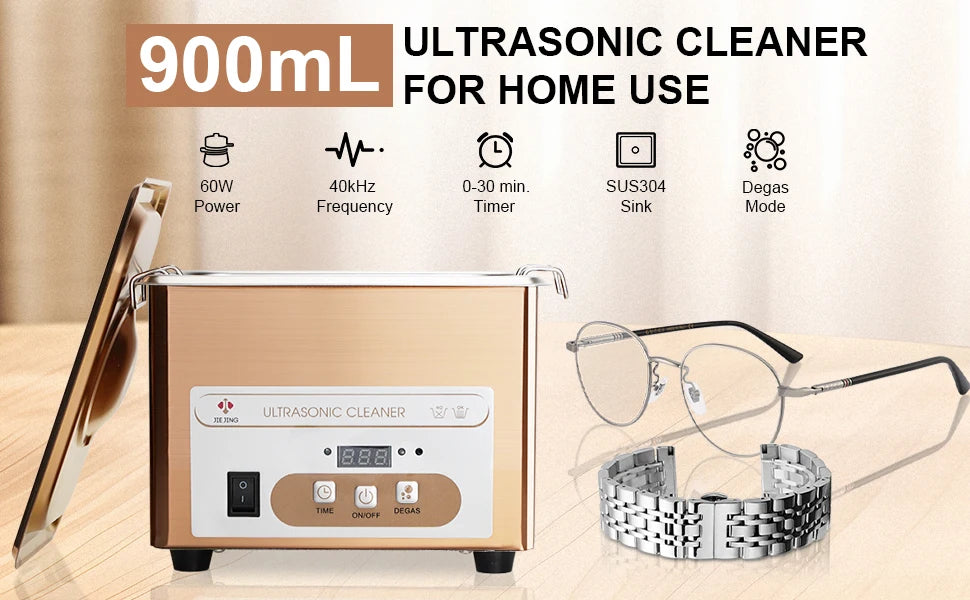 Pulitore a ultrasuoni da 900ML 40kHz per gioielli, occhiali e parti