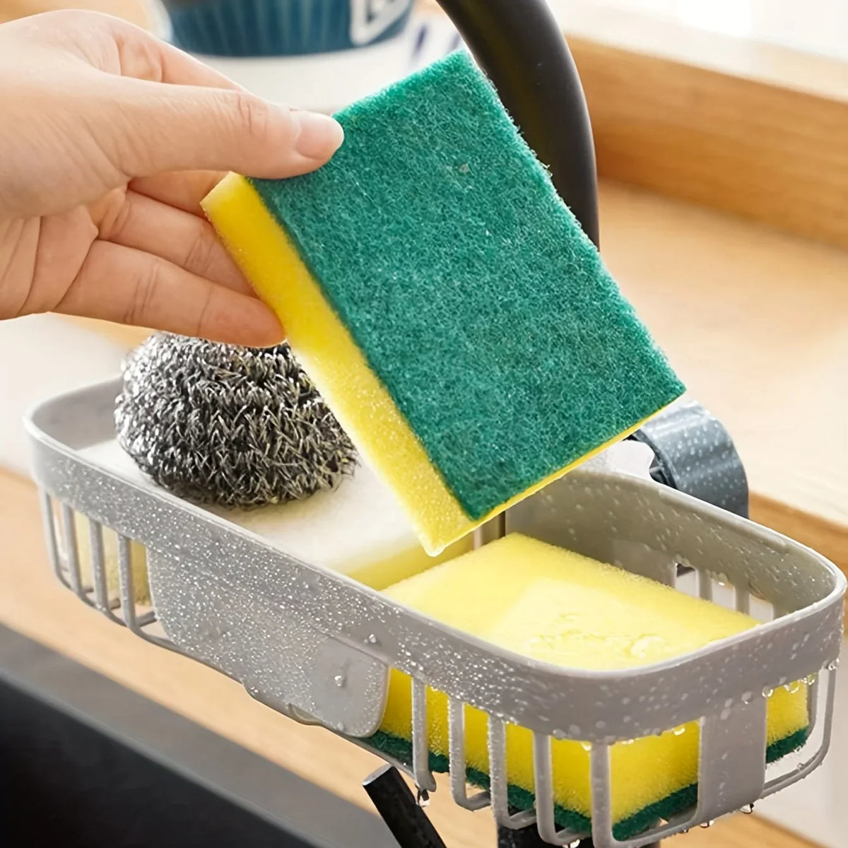 Clamp-On Tap Sponge Rack, Grey