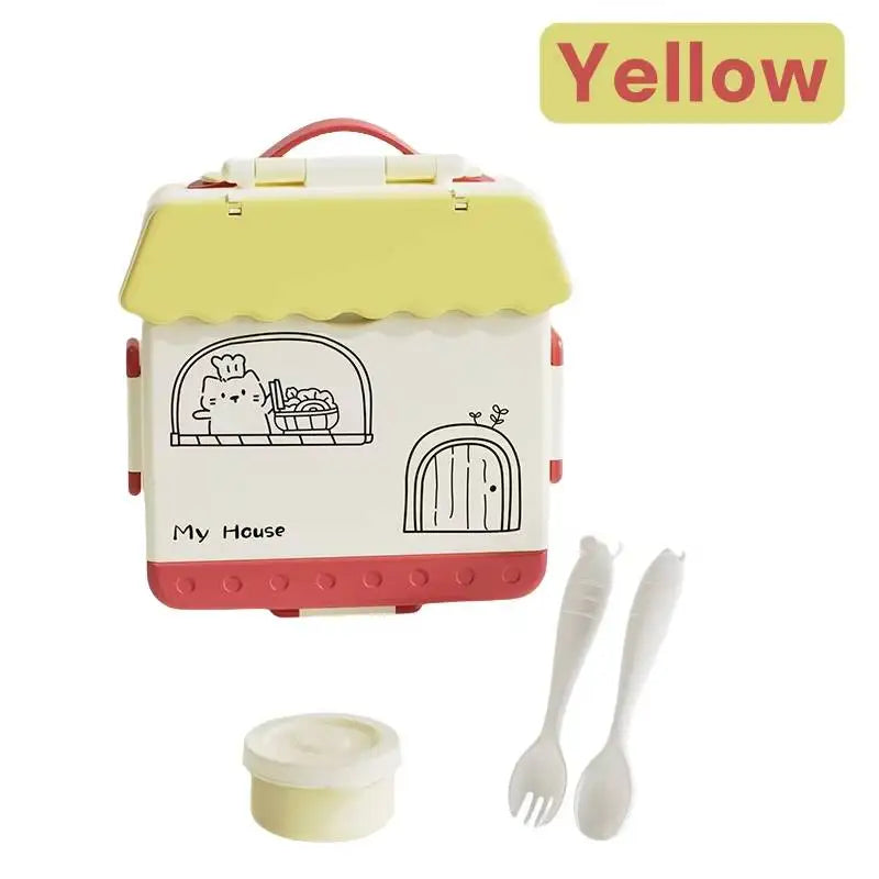 Four-Compartment Lunch Box with Spoon and Fork