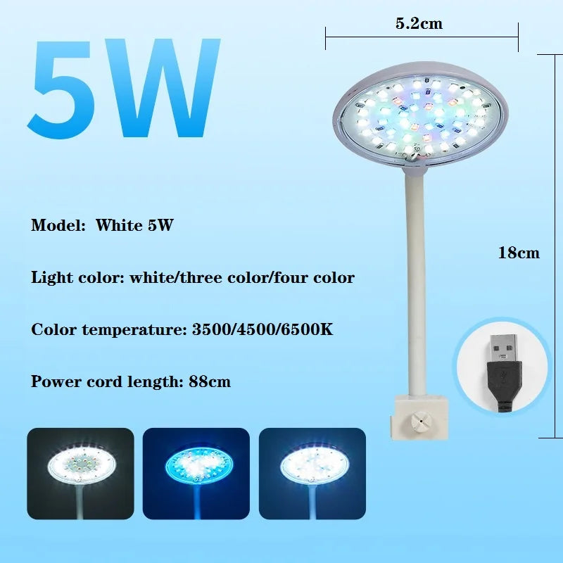 USB Clip-On Aquarium LED Light, 5W or 7W, Black or White