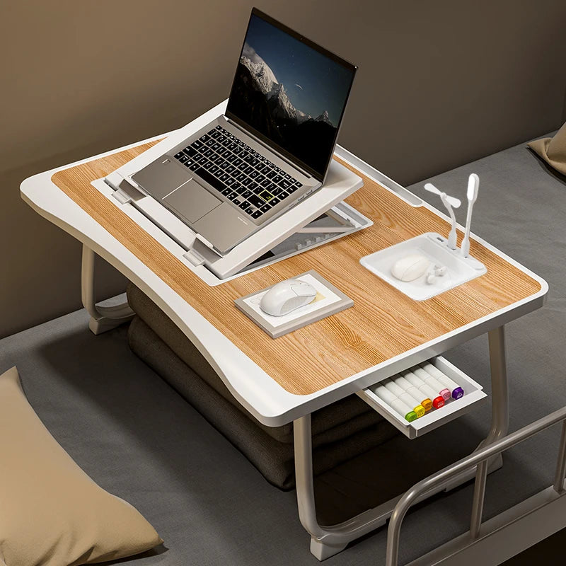 Foldable Laptop Desk with Drawers – Adjustable Reading & Bed Tray