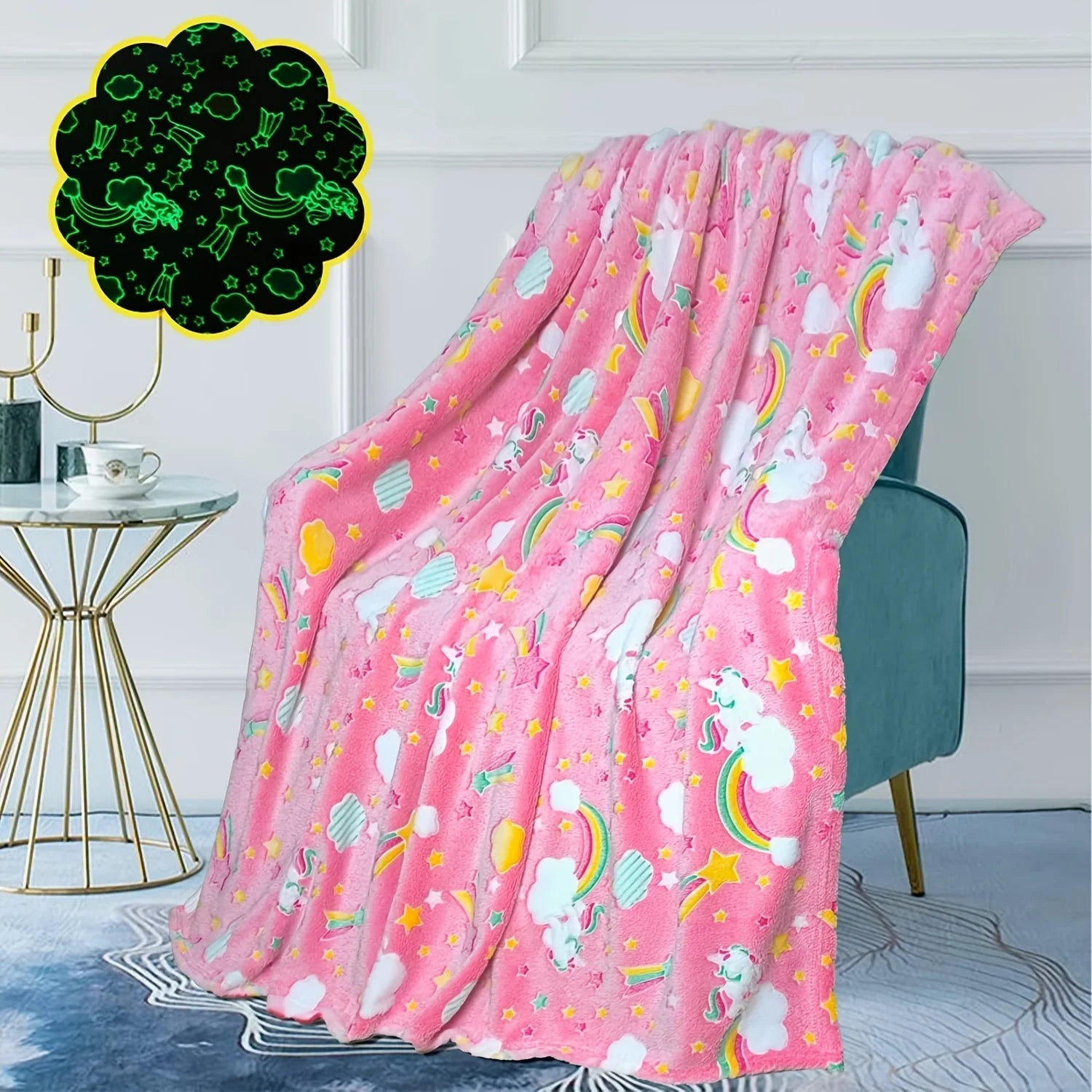 1pc Glow in The Dark Unicorn Blanket for Girls – Soft Pink Fleece Throw. Great Christmas, Birthday, Baby, Toddler Unicorn Gifts!