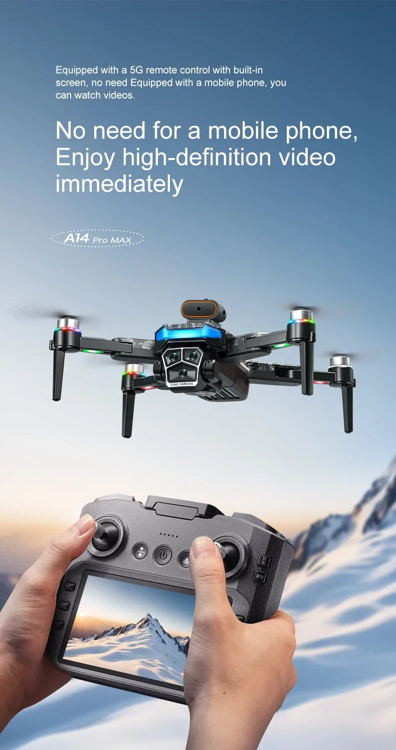For Genuine A14 Pro Max GPS Brushless 8K Three Camera Obstacle Avoidance Foldable Quadcopter RC with screen Distance Drone Toys
