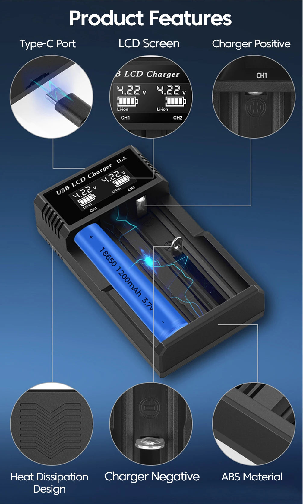 LCD USB Battery Charger - One to Four Slots