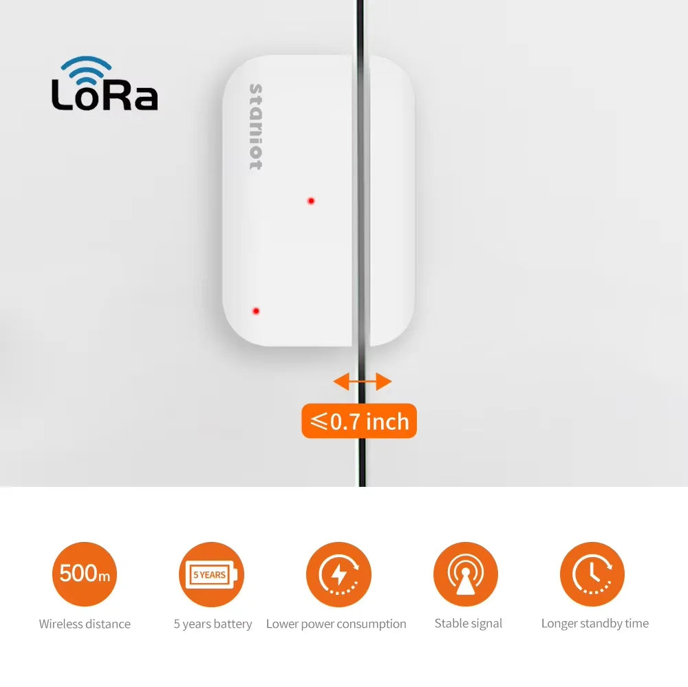 Staniot LoRa Wireless Contact Detector 5 Years Long Battery Life 500m Remote Transmission Door Window Entry Sensor for Home Security