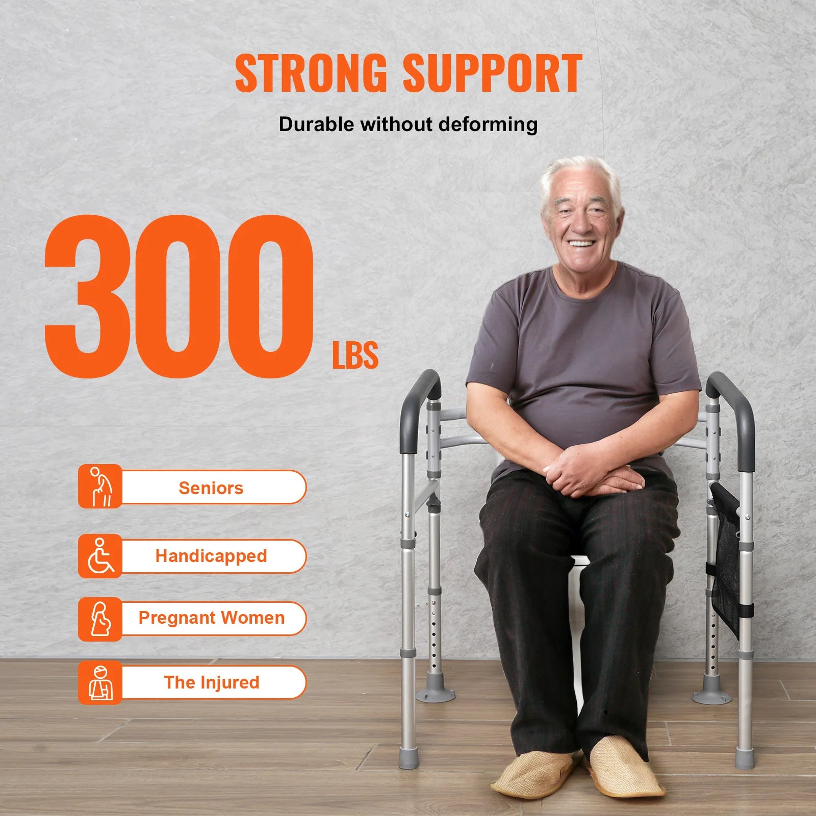 SucceBuy 300 LBS Foldable Toilet Safety Rail with Non-Slip Handles, Reinforced Aluminum Alloy Tube Fit for Seniors the Injured