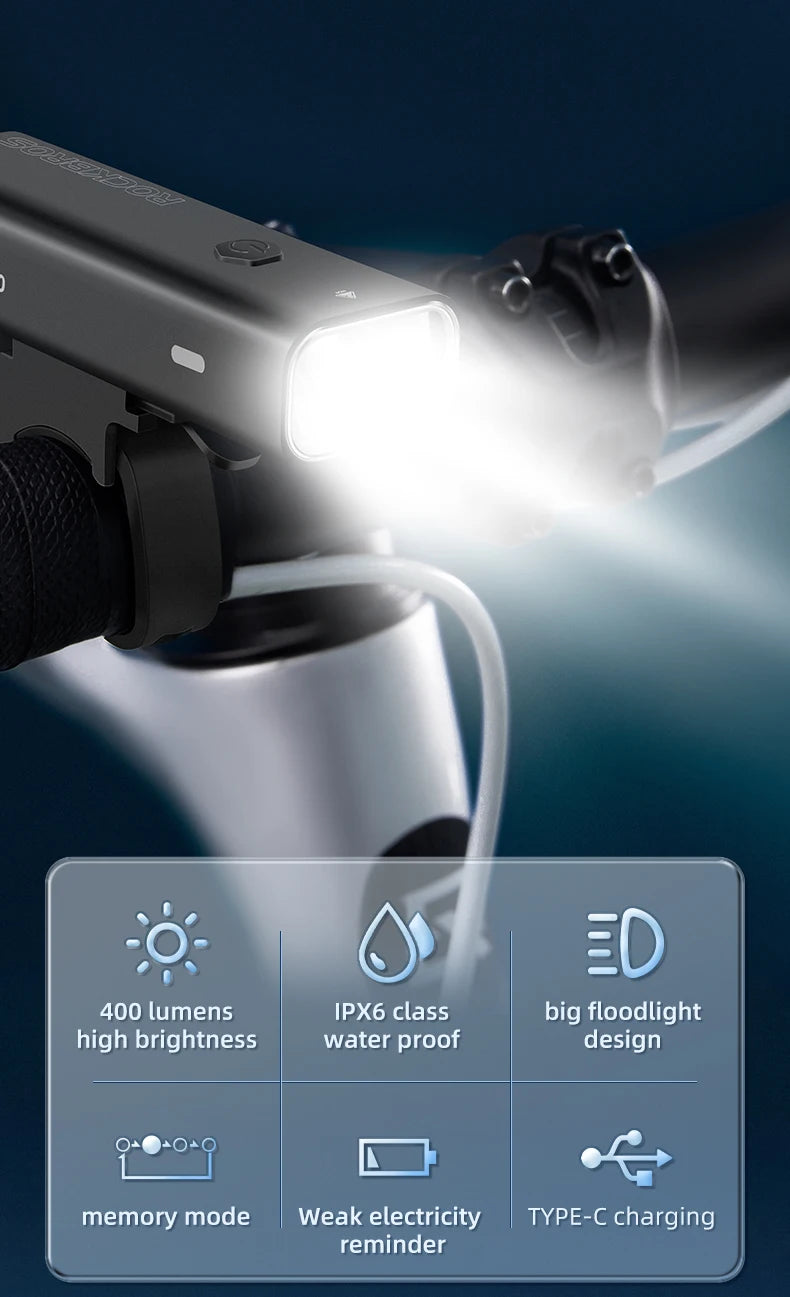 USB-C Rechargeable Bike Light 400–800LM Waterproof Front Headlight