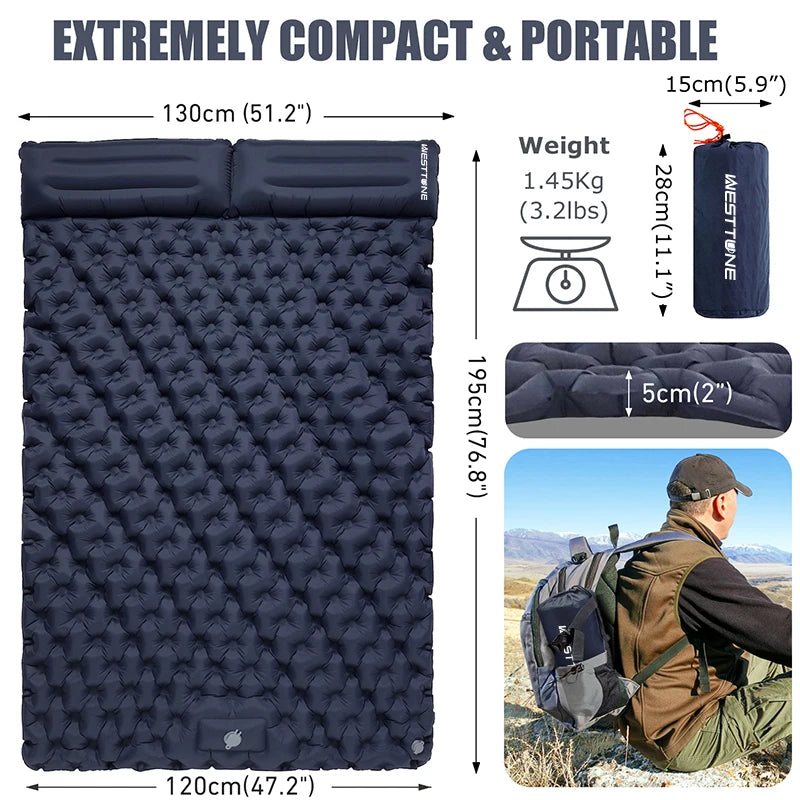 Double Inflatable Mattress with Built-in Pillow Pump for Camping