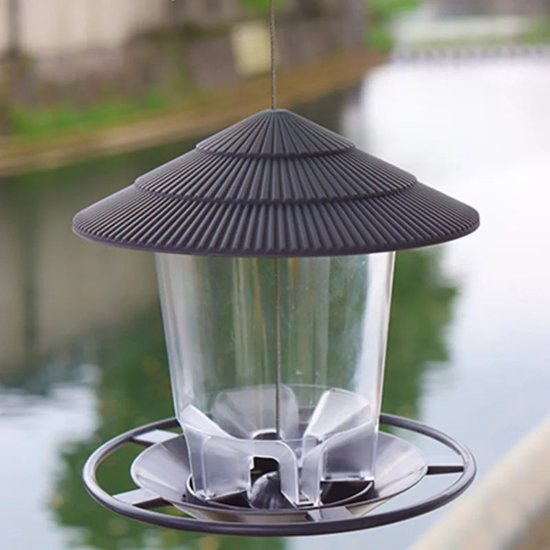 Hanging Garden Bird Feeder with Clear Hopper and Roof