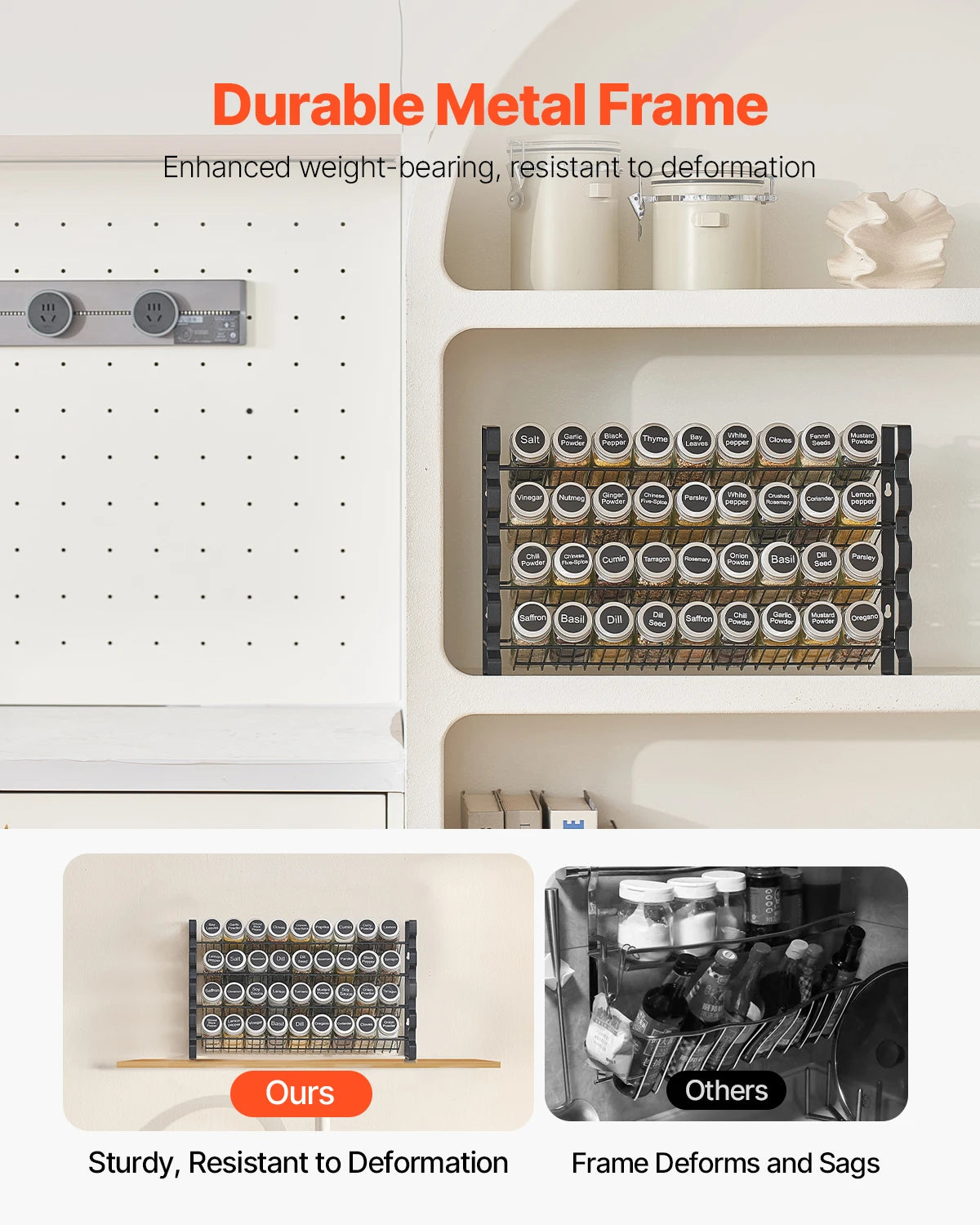 Spice Rack Organizer for Cabinet with 36 Empty Spice Jars, Lids, Labels and Funnel