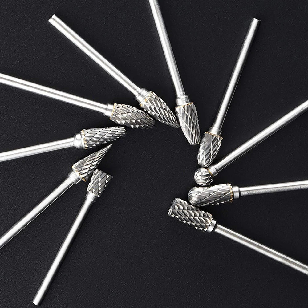 Ten-Piece Carbide Rotary Burr Set - 1/8-Inch Shank