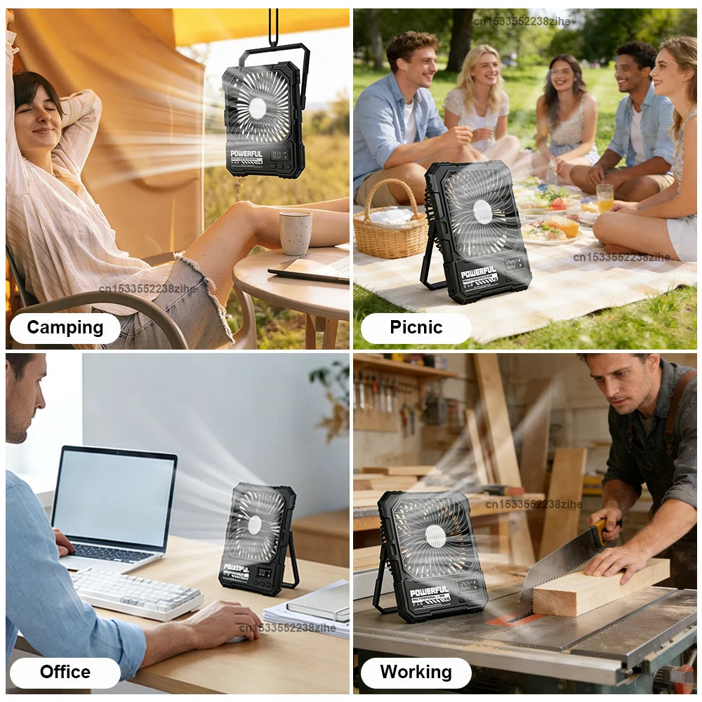 Camping Fan 20000mAh USB Rechargeable Wireless Tent Ceiling Fan Portable Hanging Camping Fan with Night Light and Remote Control