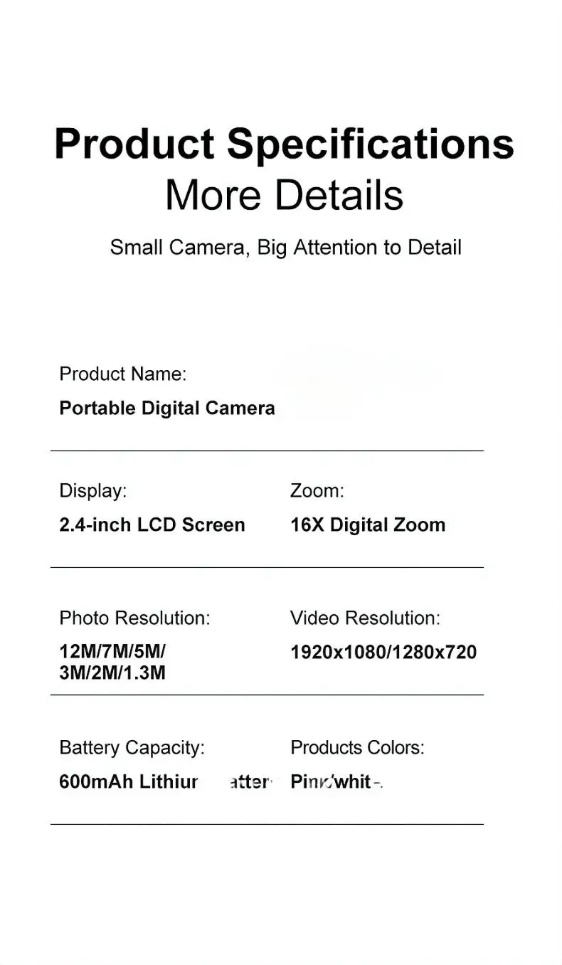 4K Digital Camera 16x Zoom Compact Camcorder