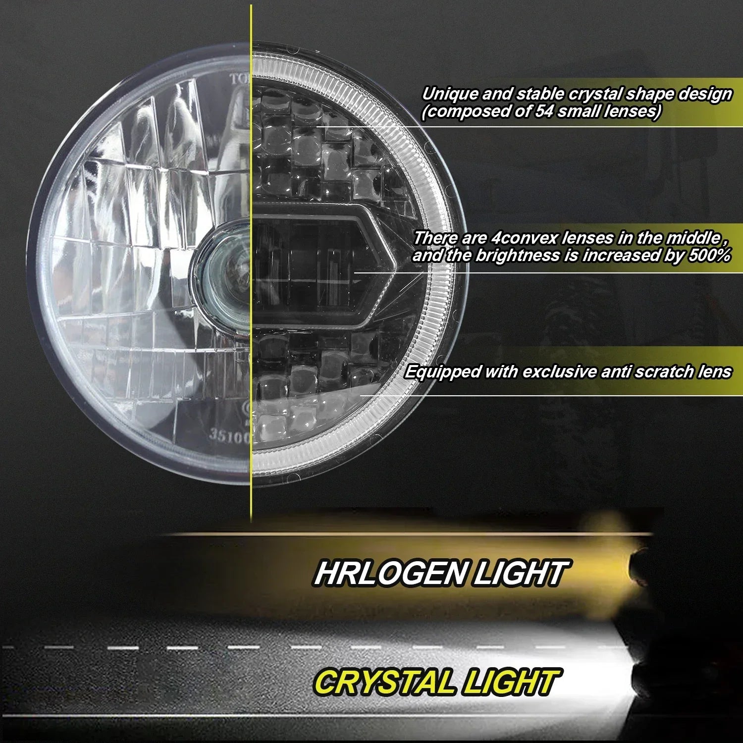 2PCS 7 inch LED Round Headlight DRL Round 7'' Car Moto Light with Yellow & White Angel Eye for Jeep Wrangler Harley Lada Niva