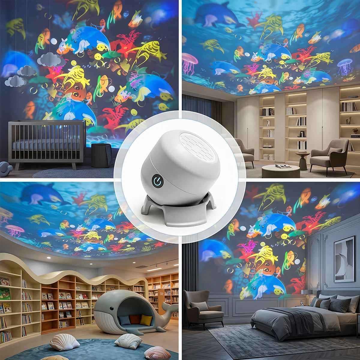 LED Ocean Projector Night Light, 360-Degree Rotating