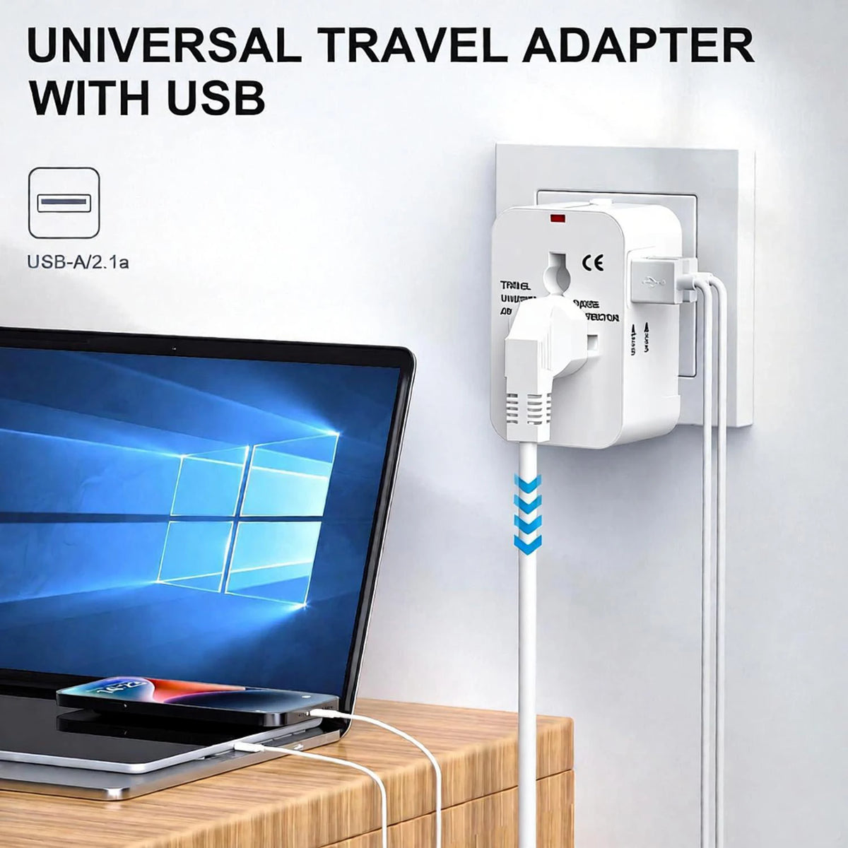 HHT202 Travel Plug Adapter with USB Ports