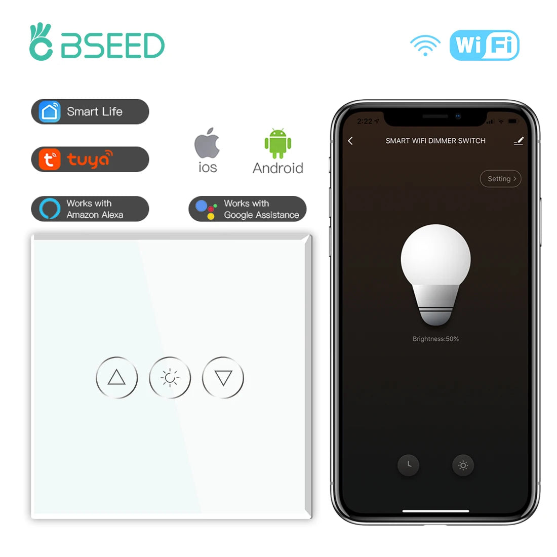 Tuya WiFi Glass Dimmer Switch - Neutral Required
