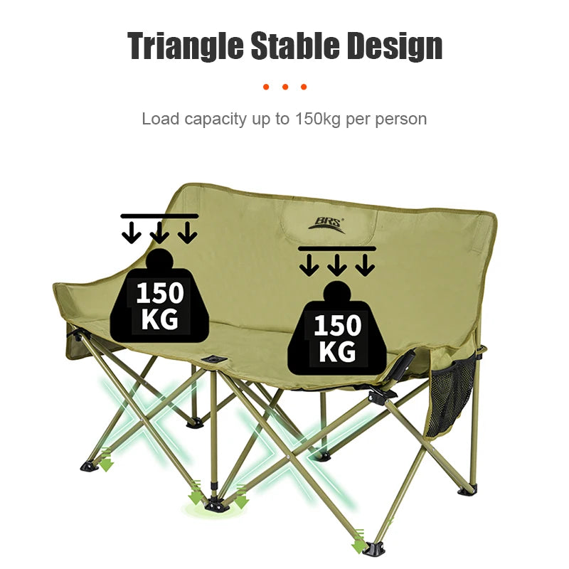 Double Camping Chair for Two with Storage Bags and Backrest