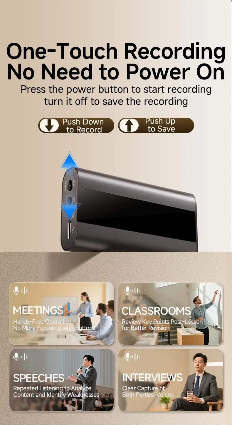 3500mAh Portable Voice Recorder,760H Recording & 552H Playback,90dB Noise Reduction,Magnetic Attachment,for Classroom/Conference