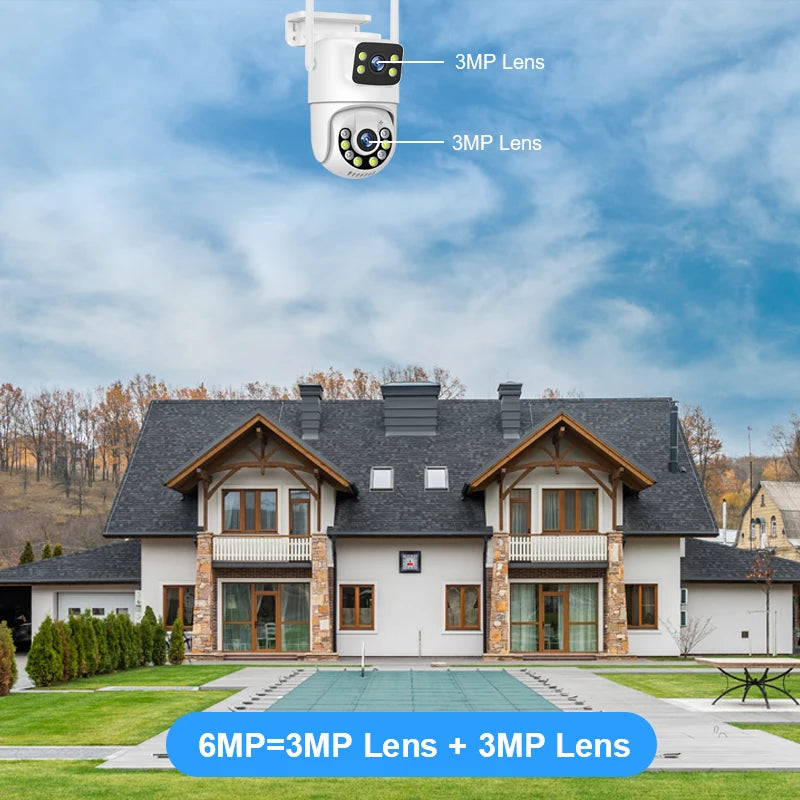 6MP PTZ WiFi IP Camera Dual Lens Dual Screen Outdoor Security Camera