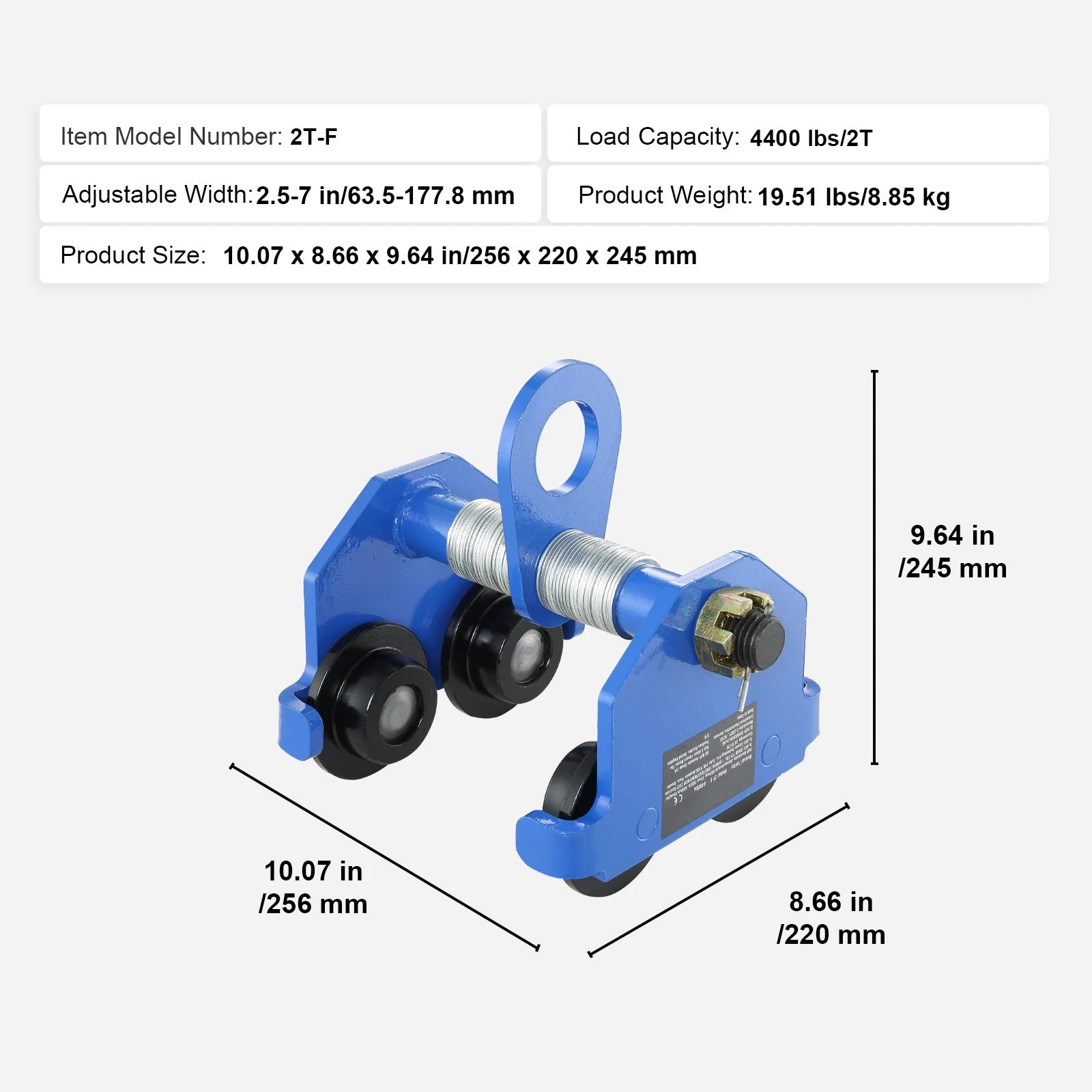 Adjustable Manual Beam Trolley 0.5–2 Ton Dual Wheel Hoist