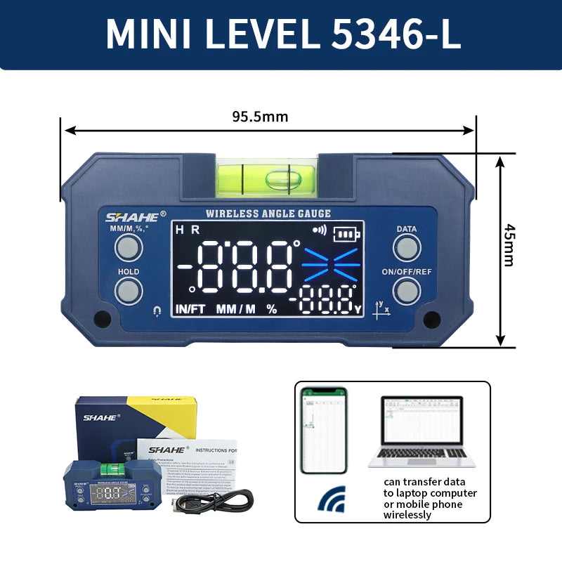 SHAHE MINI Magnetic Level Gauge Inclinometer Rechargable Angle Protractor Dual Axis Digital Angle Finder With Level bubble