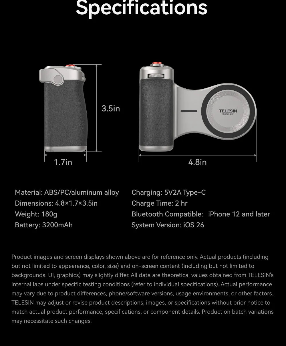 TELESIN Pro Shot Imaging Grip For iPhone 17 16 15 14 13 12 Magnetic Camera Grip Bluetooth Shutter Zoom Dial