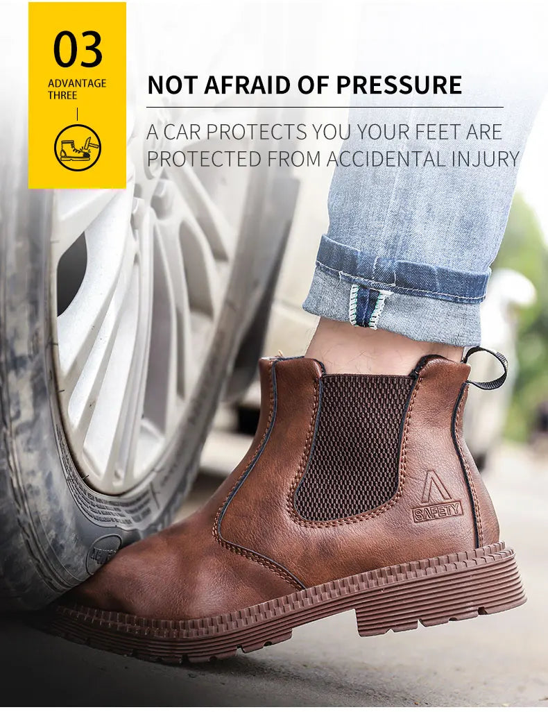 Men Lerther Work Boots Indestructible Safety Shoes Men Steel Toe Puncture-Proof Work Sneakers Male Work Shoes
