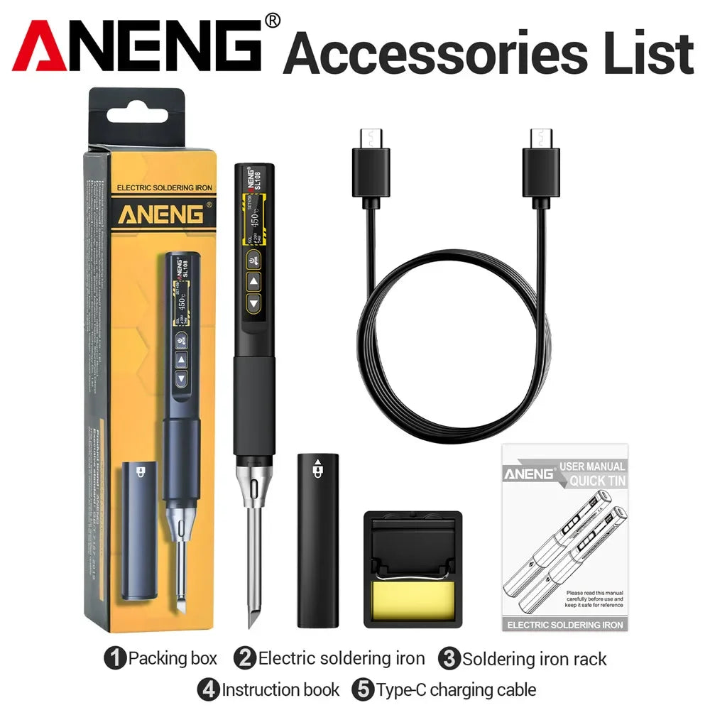 ANENG SL108 Electric Soldering Irons kit PD 96W QC Adjustable Temperature Fast Heat Portable Digital Smart Soldering Iron Tools