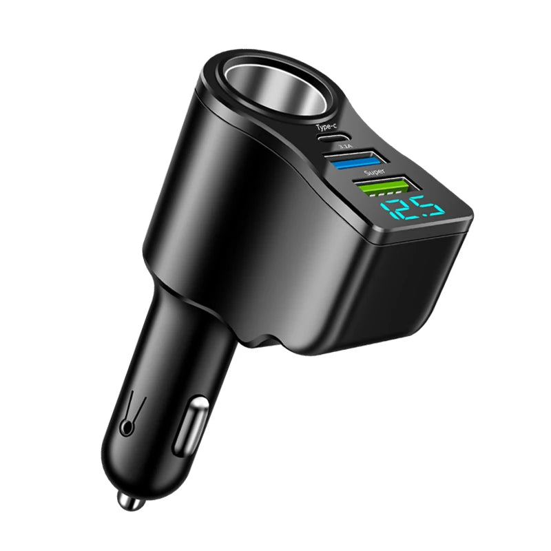 New digital display car fast charging dual USB car charger car one to three cigarette lighter 66W car multifunctional charger - Spy-shop.com