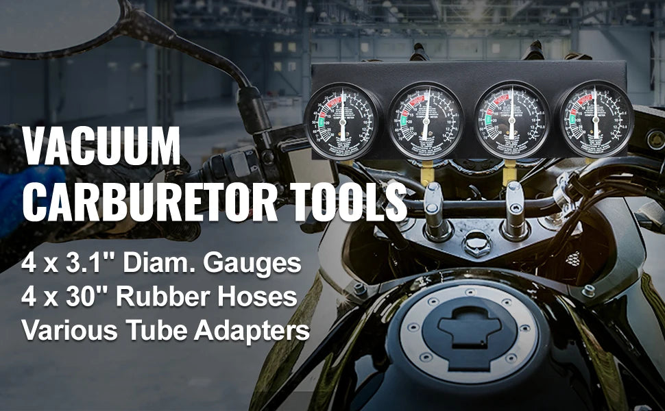 4-Gauge Carburetor Synchronizer Tool Kit with Hoses & Adapters