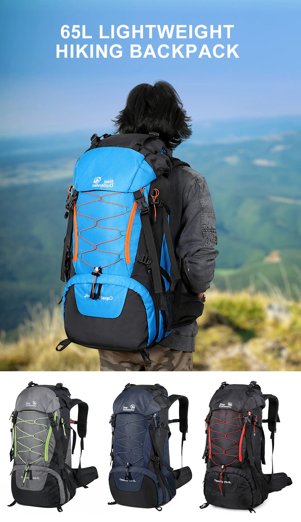 65L Waterproof Climbing Backpack for Hiking and Camping