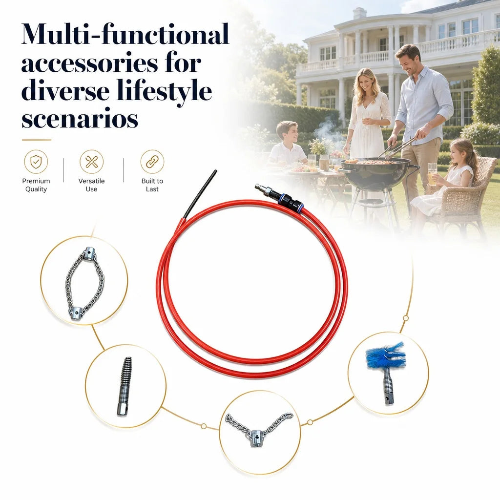 Flexible Drain Cleaning Tool Kit with Attachments for Tough Clogs
