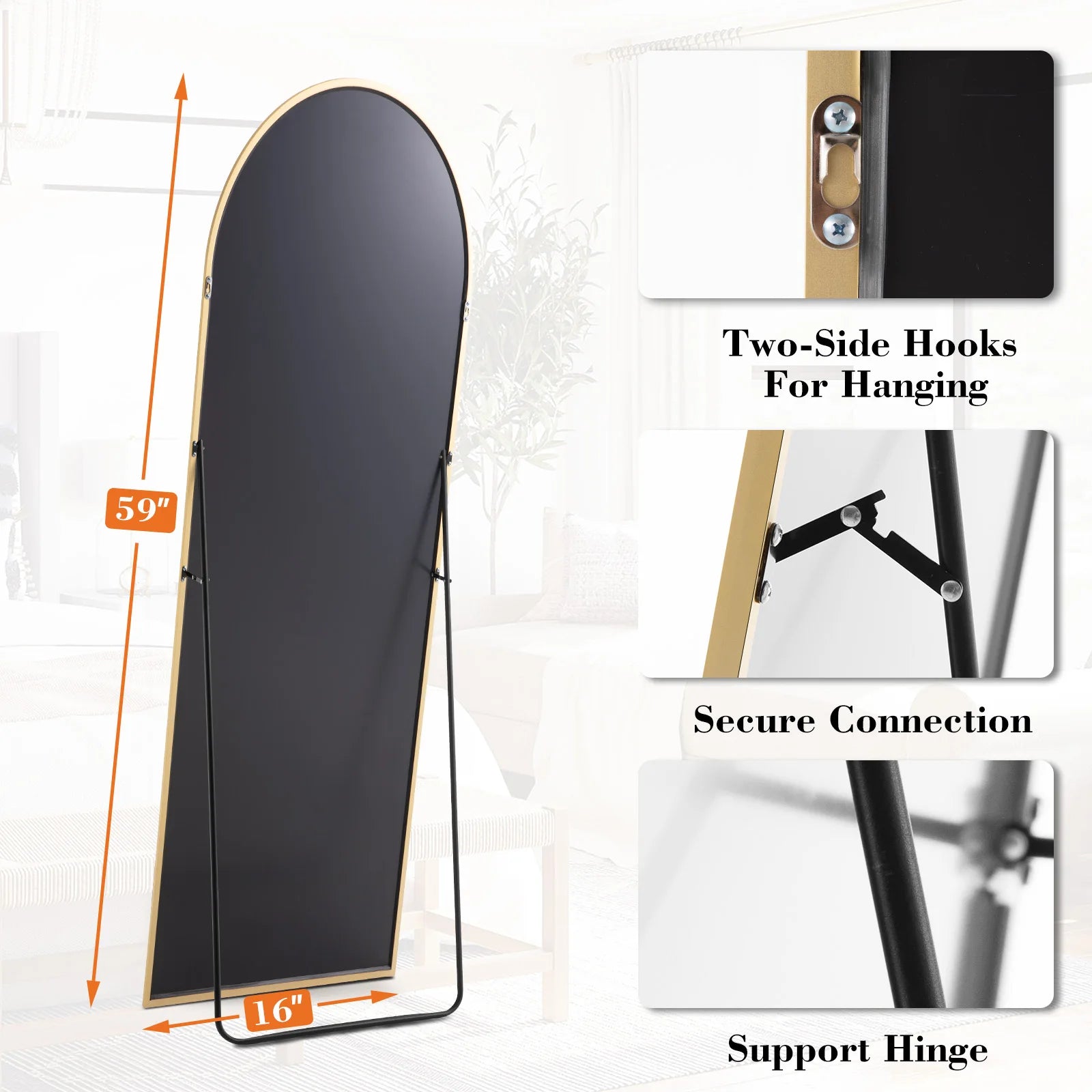 JHK Full Body Wall Mirror with Aluminum Alloy Frame