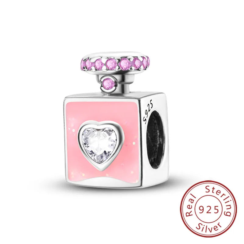 Fit Original 925 Sterling Silver Charms Beads Bow Perfume Bottle Pink Charms for Women Fine DIY Birthday Jewelry Gifts