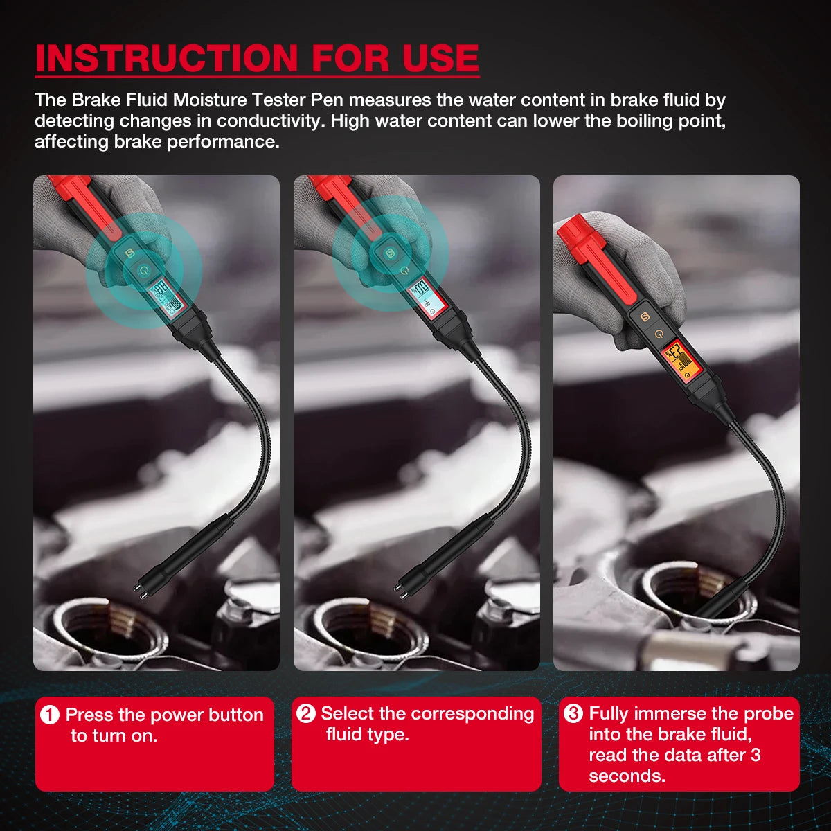3-Colors Backlight Portable Digital Brake Fluid Tester Accurate Auto Car Brake Oil Tester Sound Light Alarm DOT3 DOT4 DOT5.1