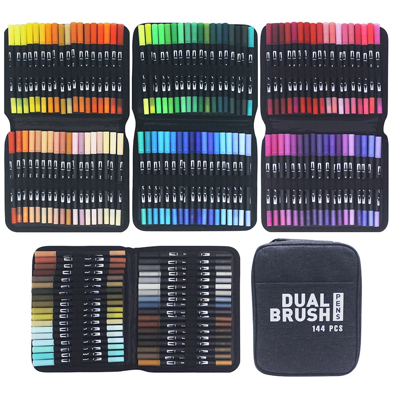Watercolor Art Markers Brush Pen Dual Tip Fineliner Drawing for Calligraphy Painting 12/48/60/72/100/132 Colors Set Art Supplies