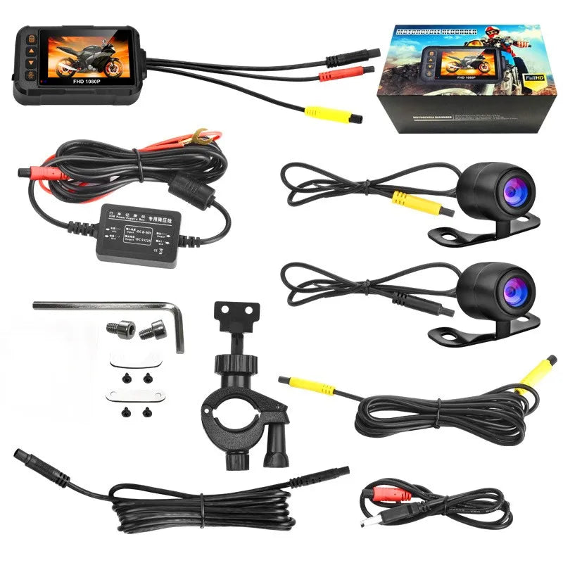 Waterproof 3 Inch Motorcycle Camera DVR Motor Dashcam Night Vision Front & Rear Camera 90+120 Degree Video Recorder Black Box