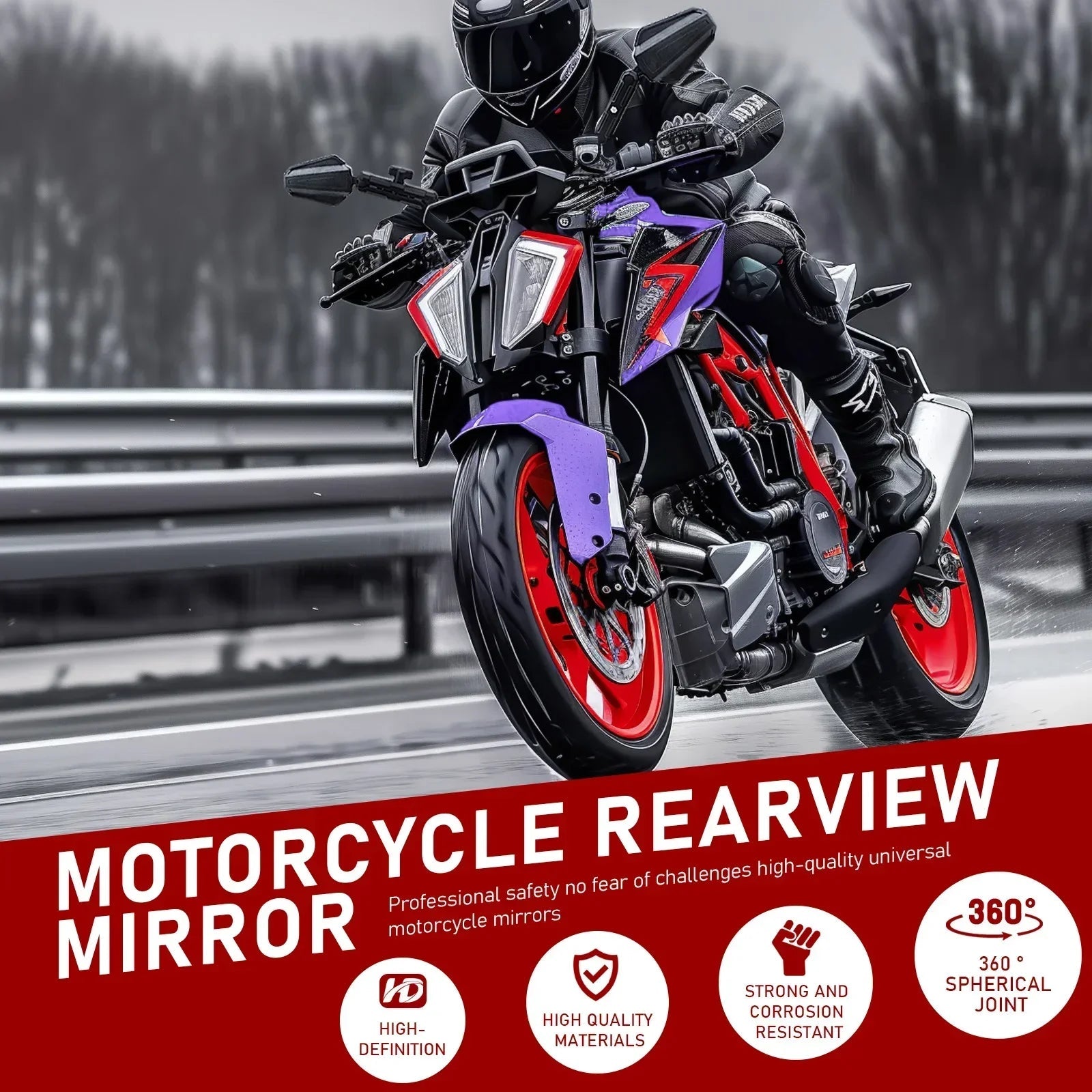 Universal Motorcycle Mirrors Angle Adjustable Folding Handlebar Side Mirror Compatible with Adventure Dirt Street Bike