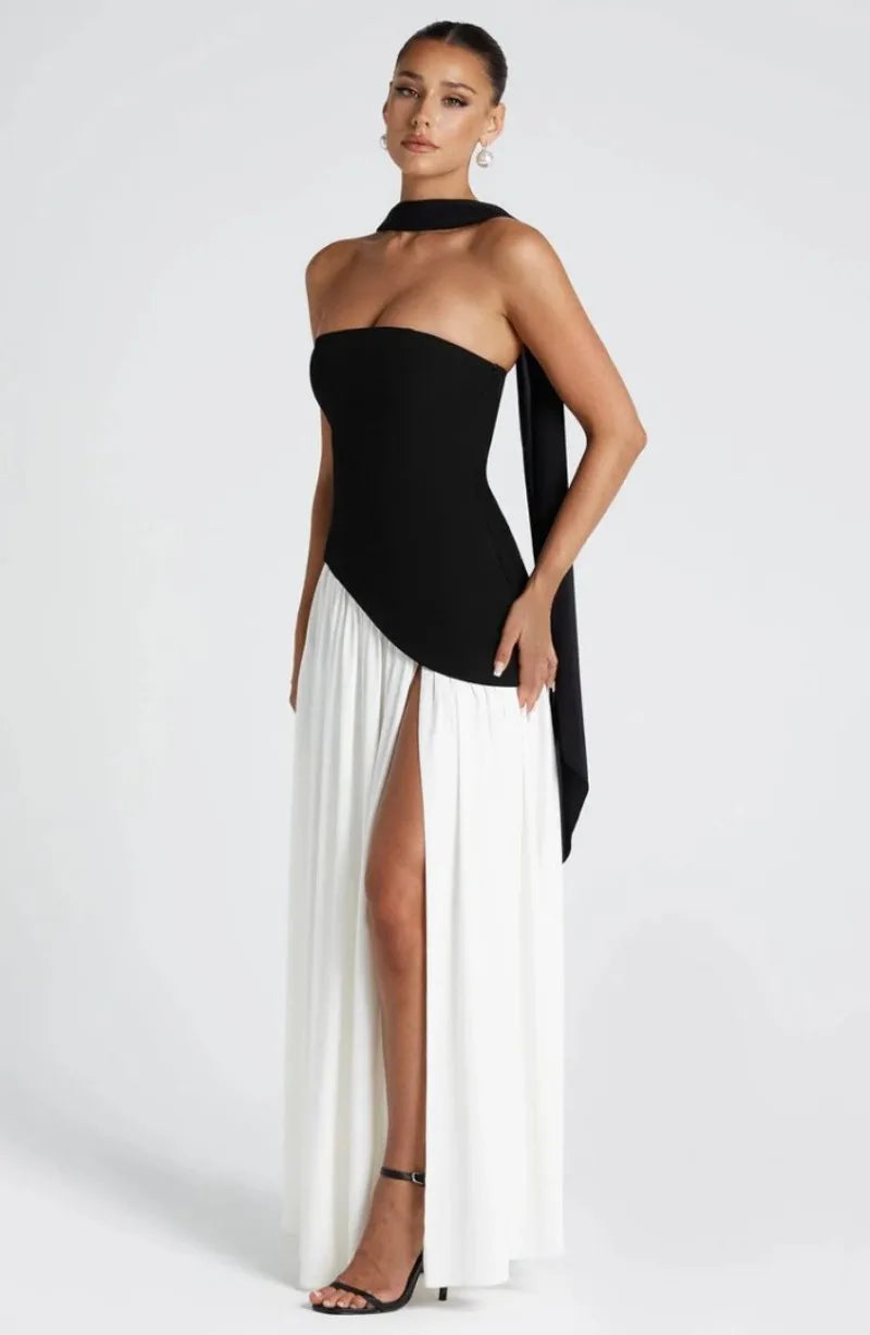 Elegant Strapless Floor-Length Women’s Slit Backless Evening Dress